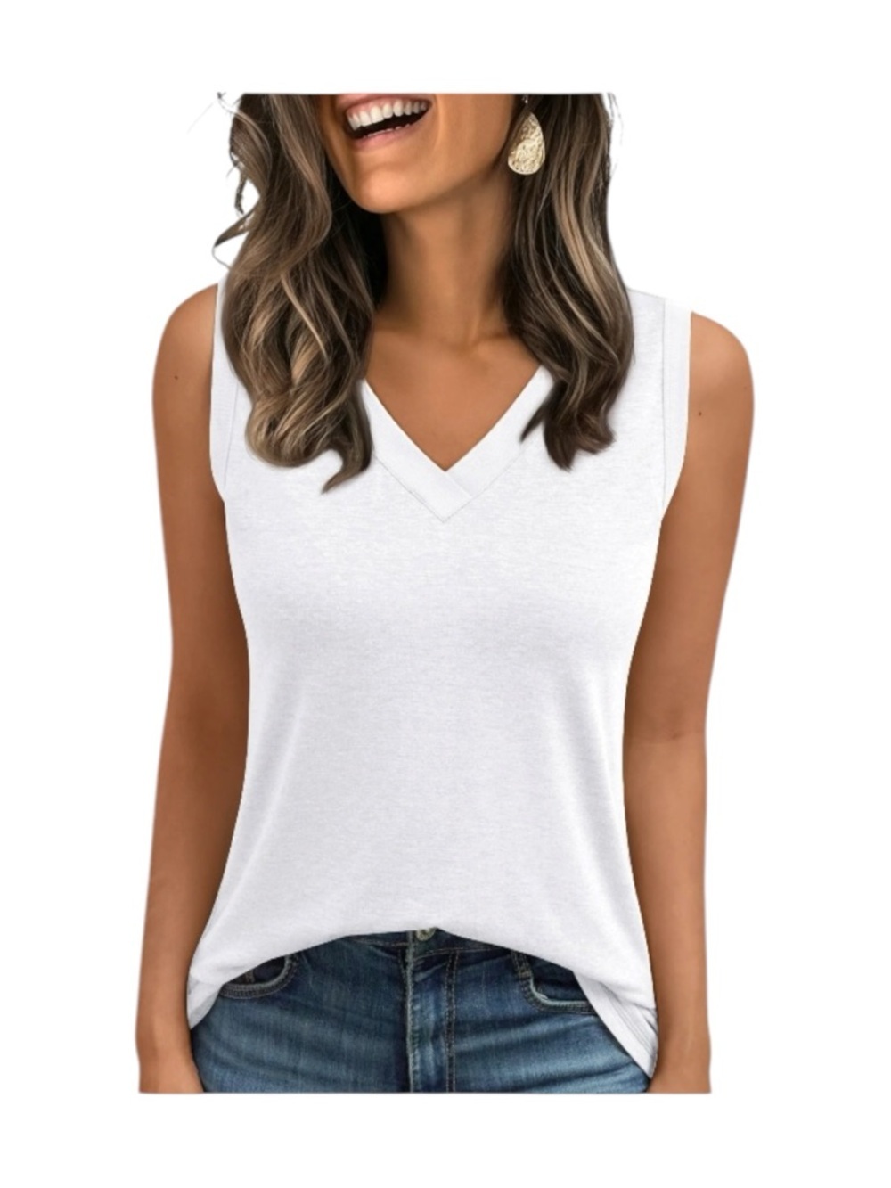 NWT-SUNBS-WHITE VNECK TOP-SIZE SMALL